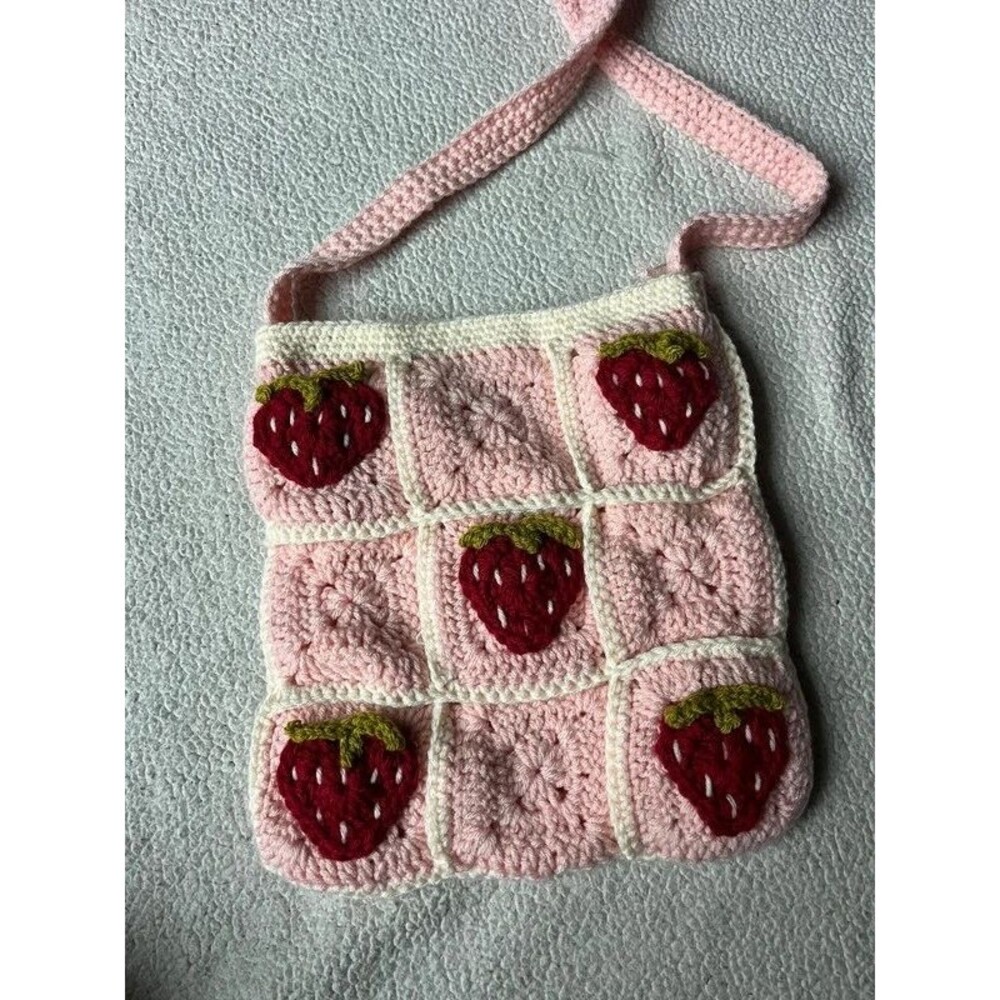 Crochet Strawberry Pink Tote Handmade